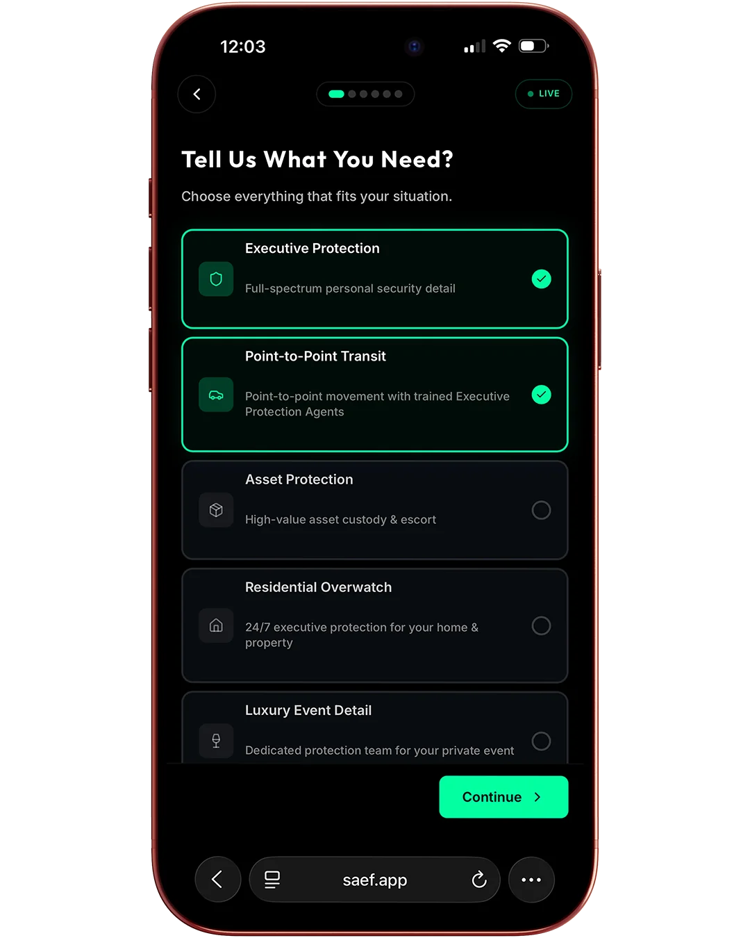 SAëF app — choose your protection
