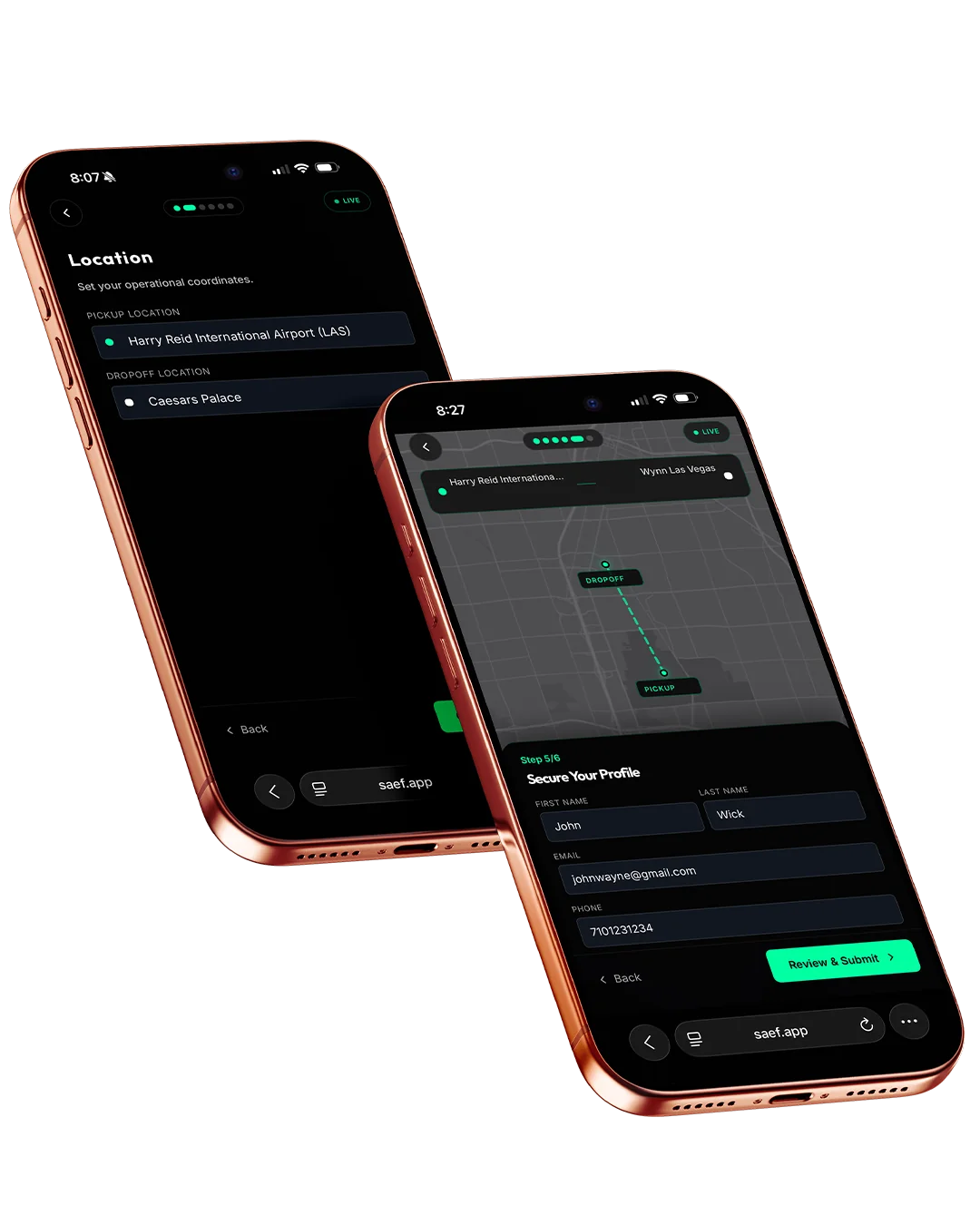 SAëF app — set your location and details